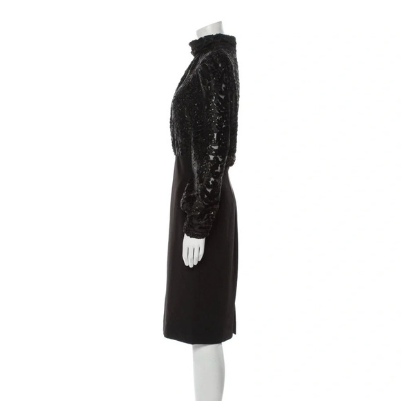 Badgley Mischka Mock Neck Midi Sheath Dress NWT Black Gold Long Sleeve Zip Sz 4 - Picture 8 of 14